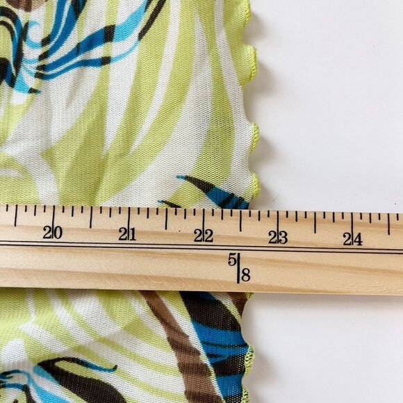 Vintage Y2K Funky Print Mesh Lettuce Hem Short Sleeve Top - Size Small - Picture 6 of 7